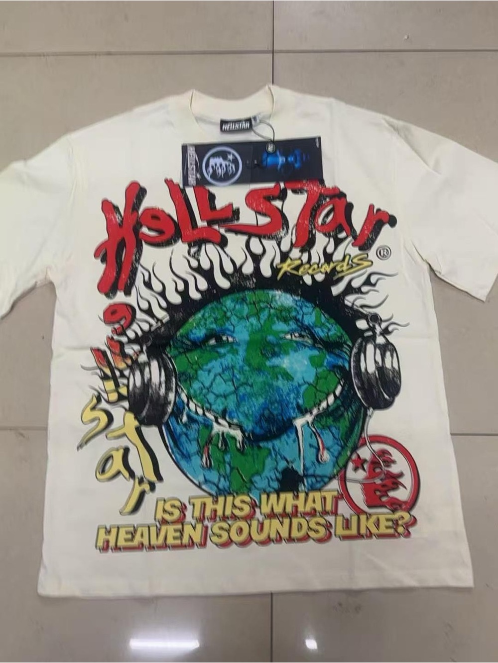 Hellstar Records Kids Graphic Tee - Cream with Multicolor Globe